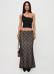   front view of model wearing Princess Polly Lourenzia Lace Maxi Skirt Black / Nude Maxi 