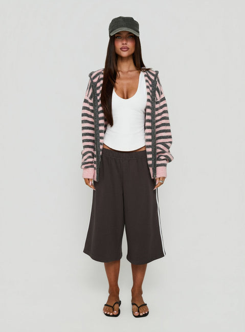 Aubry Oversized True Knit Hoodie Pink Stripe