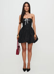 front view of model wearing Princess Polly Melaina Bubble Hem Mini Dress Black Sweetheart Neckline 