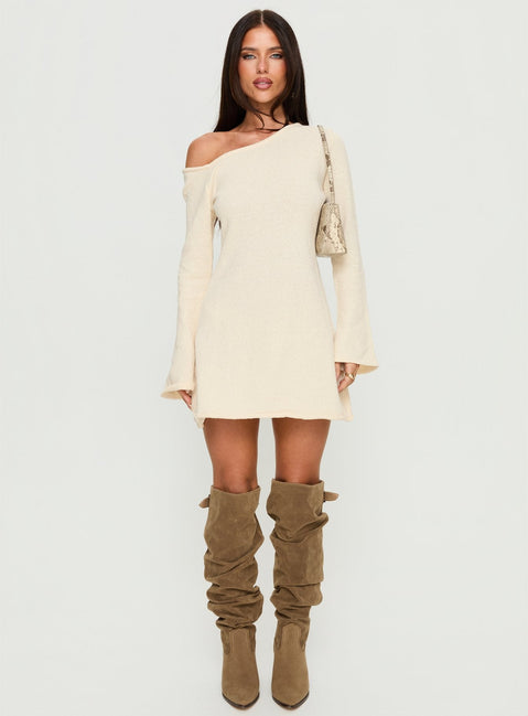 Jaede Off Shoulder Knit Mini Dress Cream
