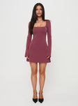 Back In Time Long Sleeve Mini Dress Burgundy