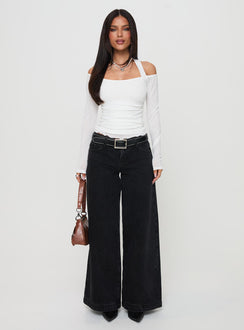 front view of model wearing Princess Polly Shivers Halter Long Sleeve Top White Full Sleeves 