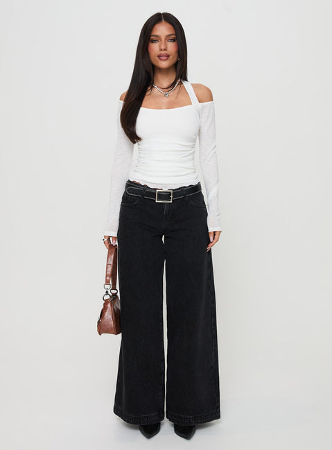 front view of model wearing Princess Polly Shivers Halter Long Sleeve Top White Full Sleeves 