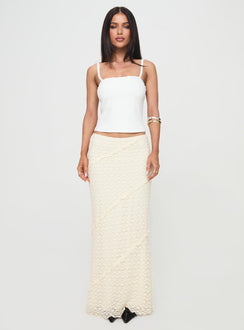 side view of model wearing Princess Polly Seraphiel Top White Sleeveless Square Neck 