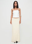   front view of model wearing Princess Polly Incandescent Maxi Skirt Cream Maxi 