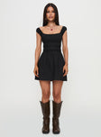 front view of model wearing Princess Polly Peonia Lace Mini Dress Black Square Neck 