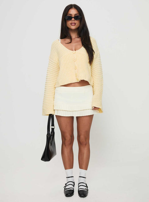 front view of model wearing Princess Polly Artha Cardigan Lemon Cropped 