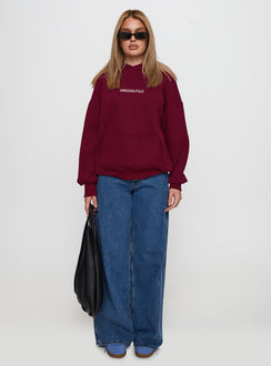 back view of model wearing Princess Polly Princess Polly x Butterfly Foundation Charity Merch Hoody Wine Long 