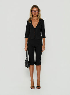 Aaira 3/4 Sleeve Cinched Waist Collared Shirt Black