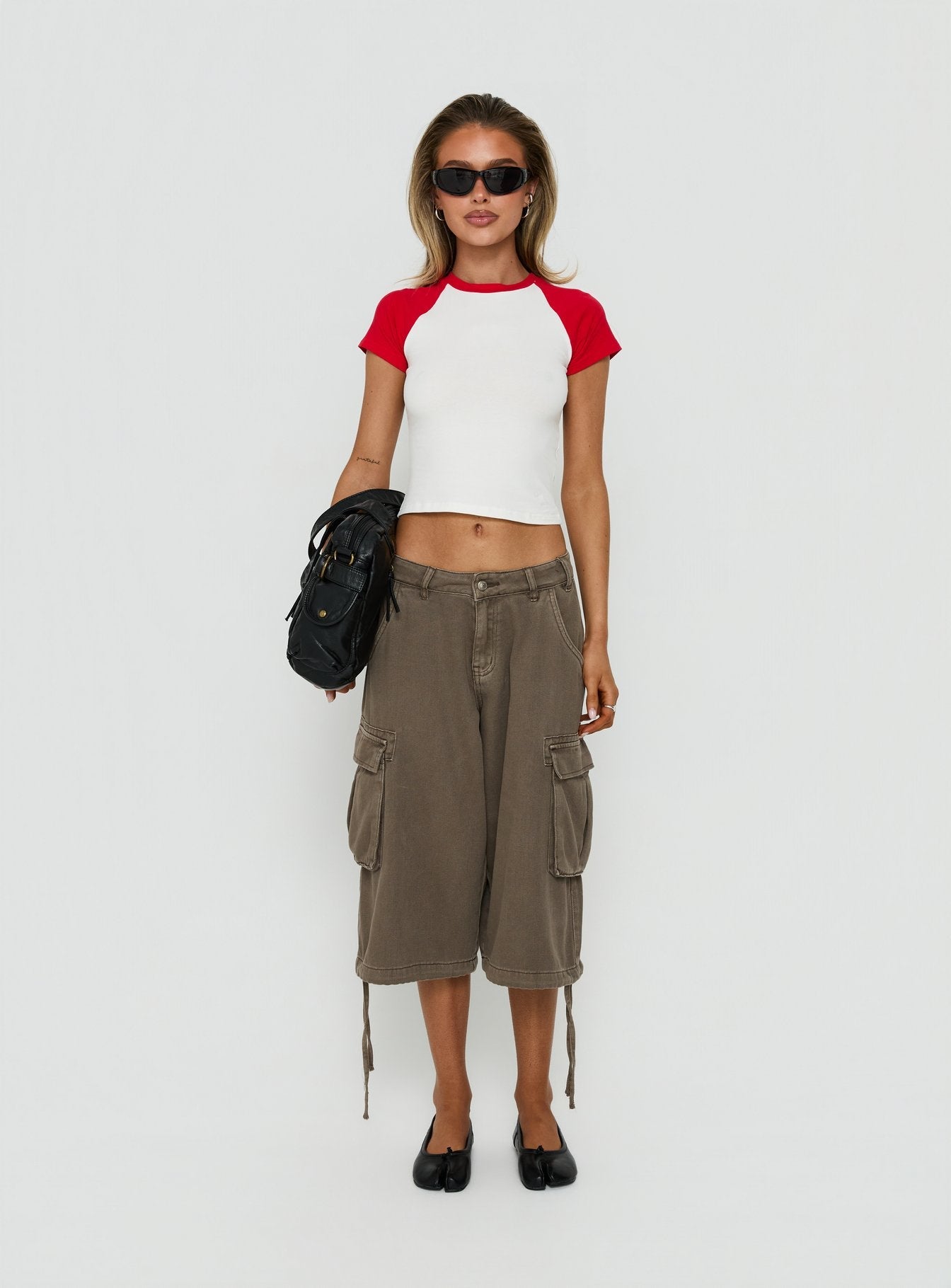 Situationship Raglan Short Sleeve Baby Tee White / Red