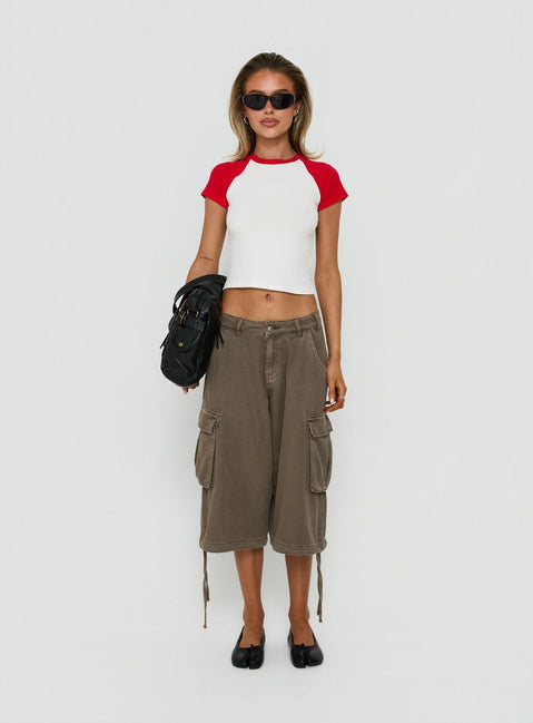 Situationship Raglan Short Sleeve Baby Tee White / Red