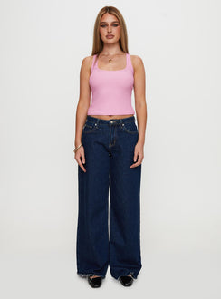 side view of model wearing Princess Polly Baseline Square Neck Rib Tank Top Pale Pink Sleeveless Scoop Neck 