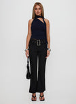 front view of model wearing Princess Polly Gabrielli Belted Pant Black High Waisted Pants 