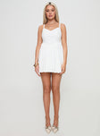 front view of model wearing Princess Polly Cona Mini Dress White V-Neck 