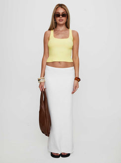 front view of model wearing Princess Polly Baseline Square Neck Rib Tank Top Lemon Sleeveless Square Neck 