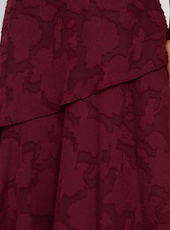 Lyricah Tiered Tie Back Maxi Dress Burgundy