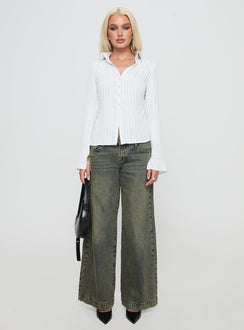 back view of model wearing Princess Polly Aldgate Long Sleeve Top White Full Sleeves V-Neck 