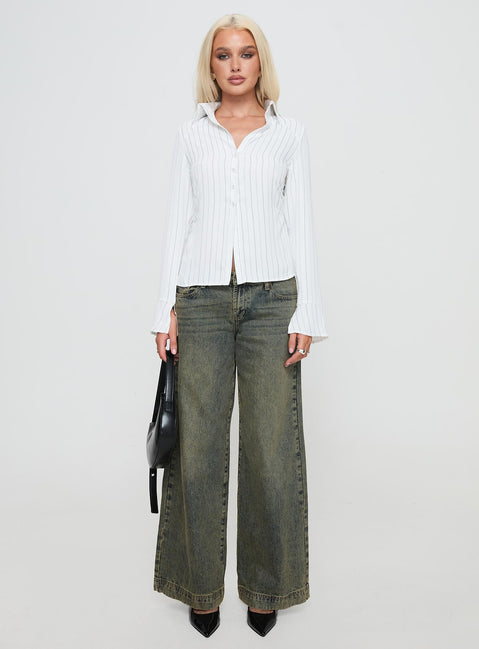 back view of model wearing Princess Polly Aldgate Long Sleeve Top White Full Sleeves V-Neck 