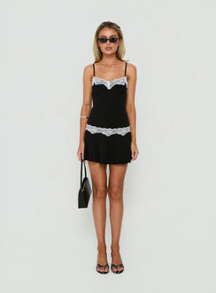 Clementyne Lace Trim Mini Dress Black / White
