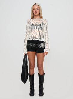 side view of model wearing Princess Polly Kassiani Sweater White 