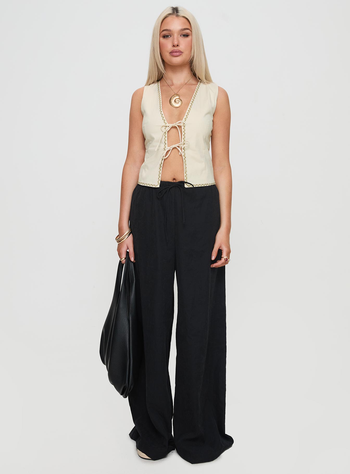 front view of model wearing Princess Polly Barbieri Pants Black High Waisted Pants 