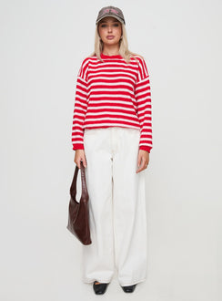 side view of model wearing Princess Polly Freeze Knit Sweater Red Cropped 