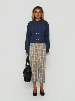 Discover the Kammi Button Up Cardigan Navy in womens-jumpers with short length front view of model wearing