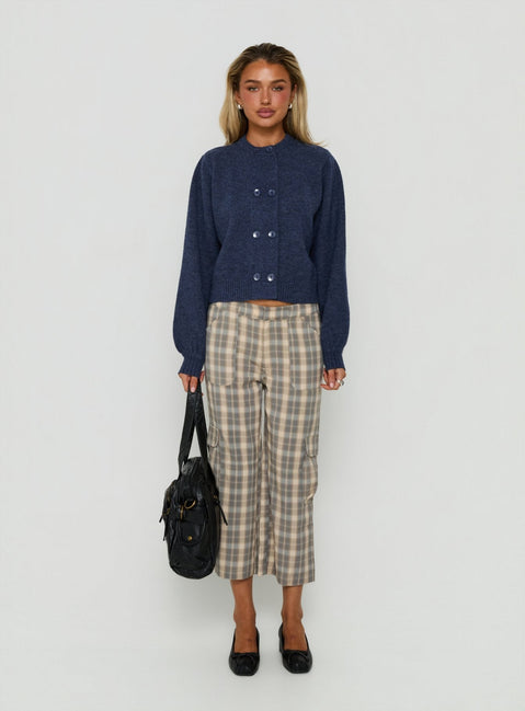 Discover the Kammi Button Up Cardigan Navy in womens-jumpers with short length front view of model wearing