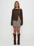 front view of model wearing Princess Polly Lenker Knit Sweater Brown Cropped 