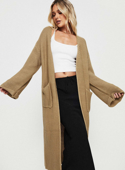 Finneas Longline Cardigan Beige Princess Polly  long 