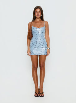 Mareni V Neck Sequin Mini Dress Blue Polka Dot