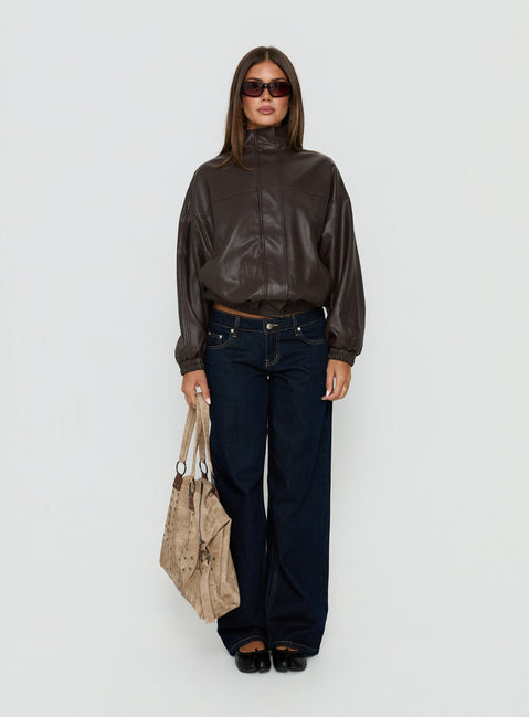 Dialtone Funnel Neck Faux Leather Jacket Washed Brown