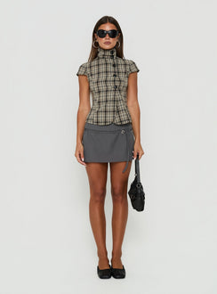 Maxina High Neck Button Up Top Check