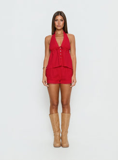 Cloud Crush Linen Drawstring Shorts Red