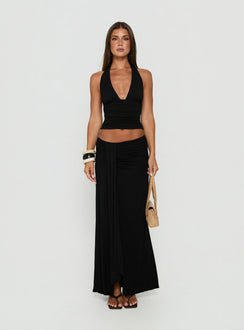 Keerah Ruched Maxi Skirt Black