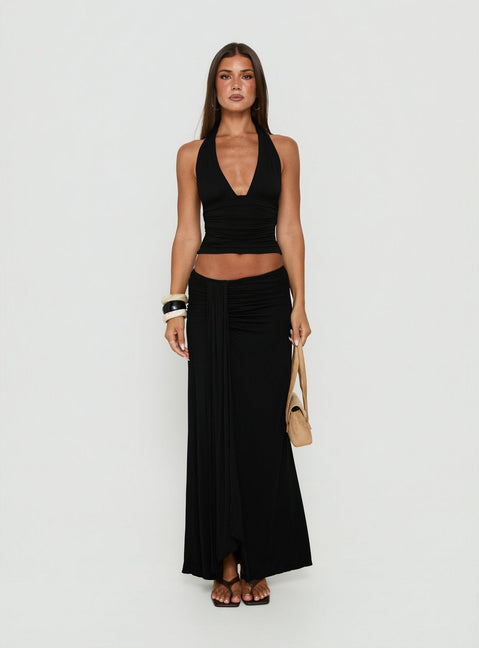Keerah Ruched Maxi Skirt Black