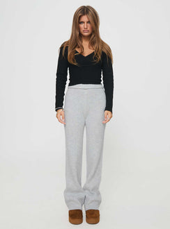 front view of model wearing Princess Polly Templa Knit Pants Grey Marle High Waisted Pants 