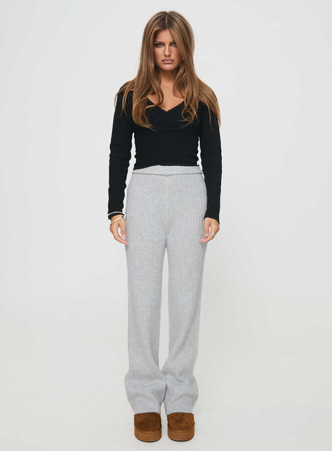 front view of model wearing Princess Polly Templa Knit Pants Grey Marle High Waisted Pants 