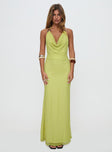 front view of model wearing Princess Polly Rhaenyra Halter Maxi Dress Green Plunger 