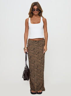   front view of model wearing Princess Polly Saffrone Maxi Skirt Leopard Maxi 