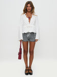 Harloe Ruched Tie Up Long Sleeve Top White