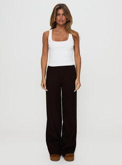 front view of model wearing Princess Polly Montana Knit Pants Chocolate Brown High Waisted Pants 