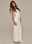 Front view of model wearing  front Princess Polly Crew Neck  Lavelle Strapless Maxi Dress White