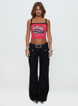 front view of model wearing Princess Polly Full Speed Racing Tank Top Red Sleeveless Square Neck 