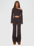 front view of model wearing Princess Polly Try Me Knit Pants Chocolate Tall High Waisted Pants 