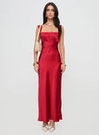 front view of model wearing Princess Polly Radioactive Bias Cut Maxi Dress Red Square Neck 