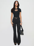 front view of model wearing Princess Polly Pagano Pinstripe Flare Pants Black High Waisted Pants 