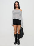 back view of model wearing Princess Polly Cafe Pari Sweater Grey Cropped 