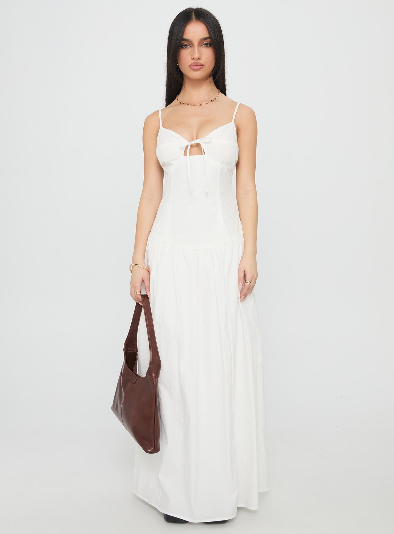 Lady Belle Drop Waist Pleat Maxi Dress White