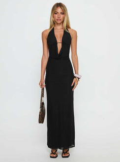 Stroke of Fate Plunge Halter Maxi Dress Black